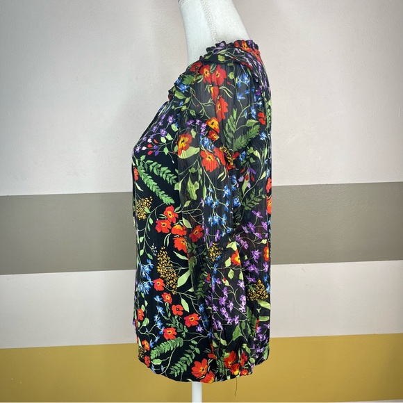 Maeve Anthro Jacquin Floral Business Casual Colorful Puff Sleeves Peasant Blouse - Picture 5 of 15